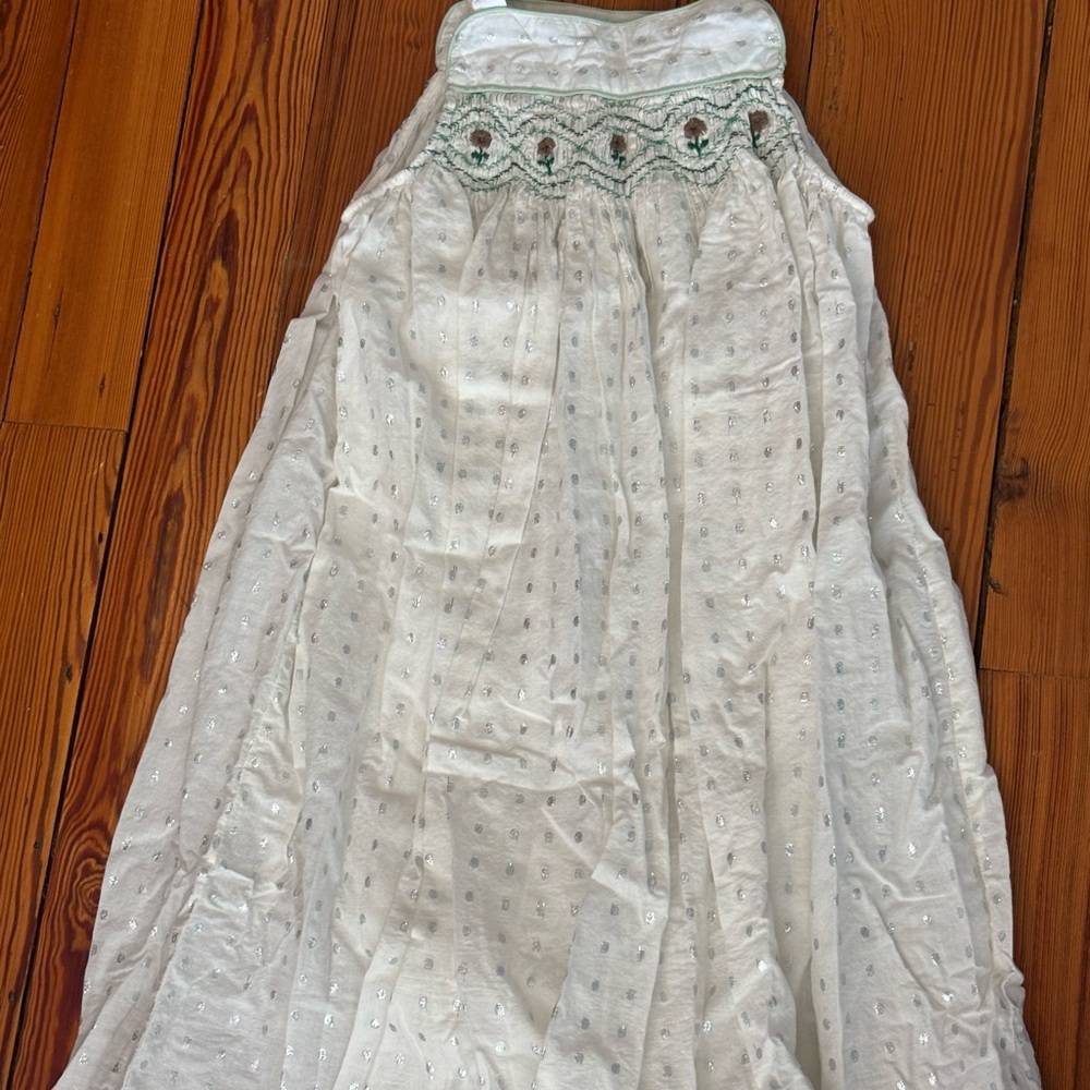Pink Chicken White Maxi Skirt with Embroidery
